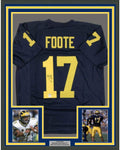 Framed Autographed/Signed Larry Foote 35x39 Michigan Blue College Football Jersey JSA COA Holo Only