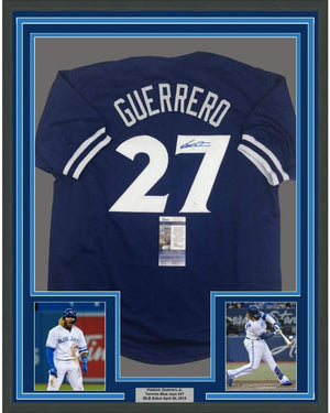 Framed Autographed/Signed Vladimir Vlad Guerrero Jr. 35x39 Toronto Blue Baseball Jersey JSA COA
