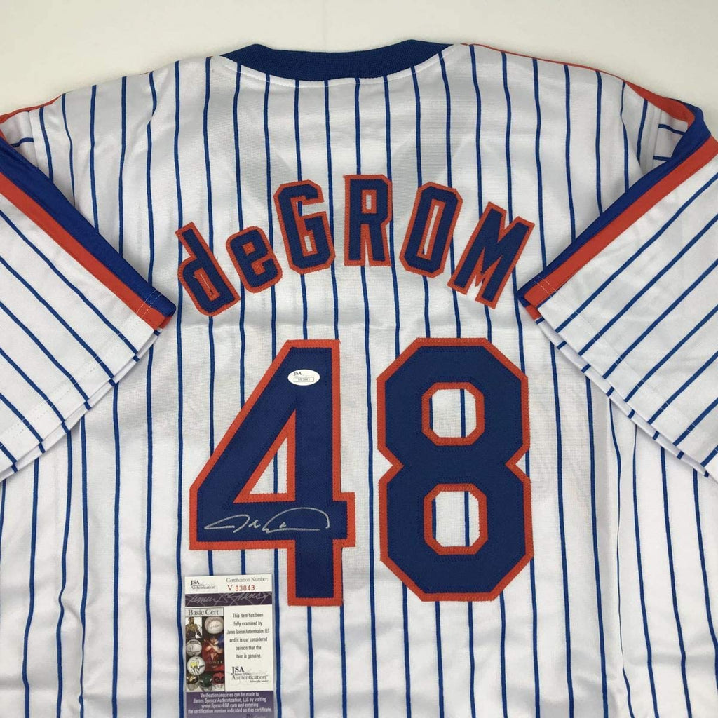 Autographed/Signed Jacob DeGrom New York NY Pinstripe Baseball Jersey JSA COA