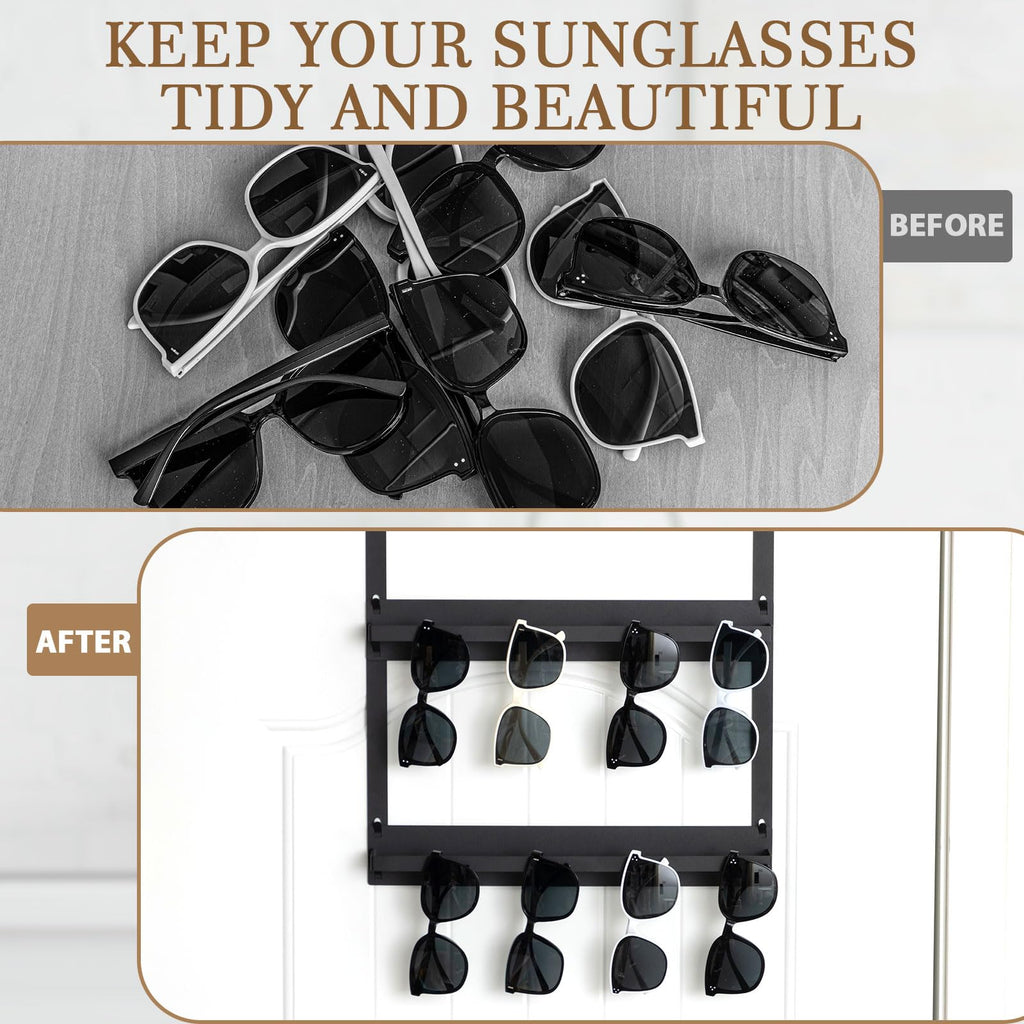LemonRoad Over Door Sunglasses Organizer 2-Layer Metal Holder Black