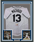 Framed Autographed/Signed Manny Machado 35x39 San Diego White Baseball Jersey Beckett BAS COA #2