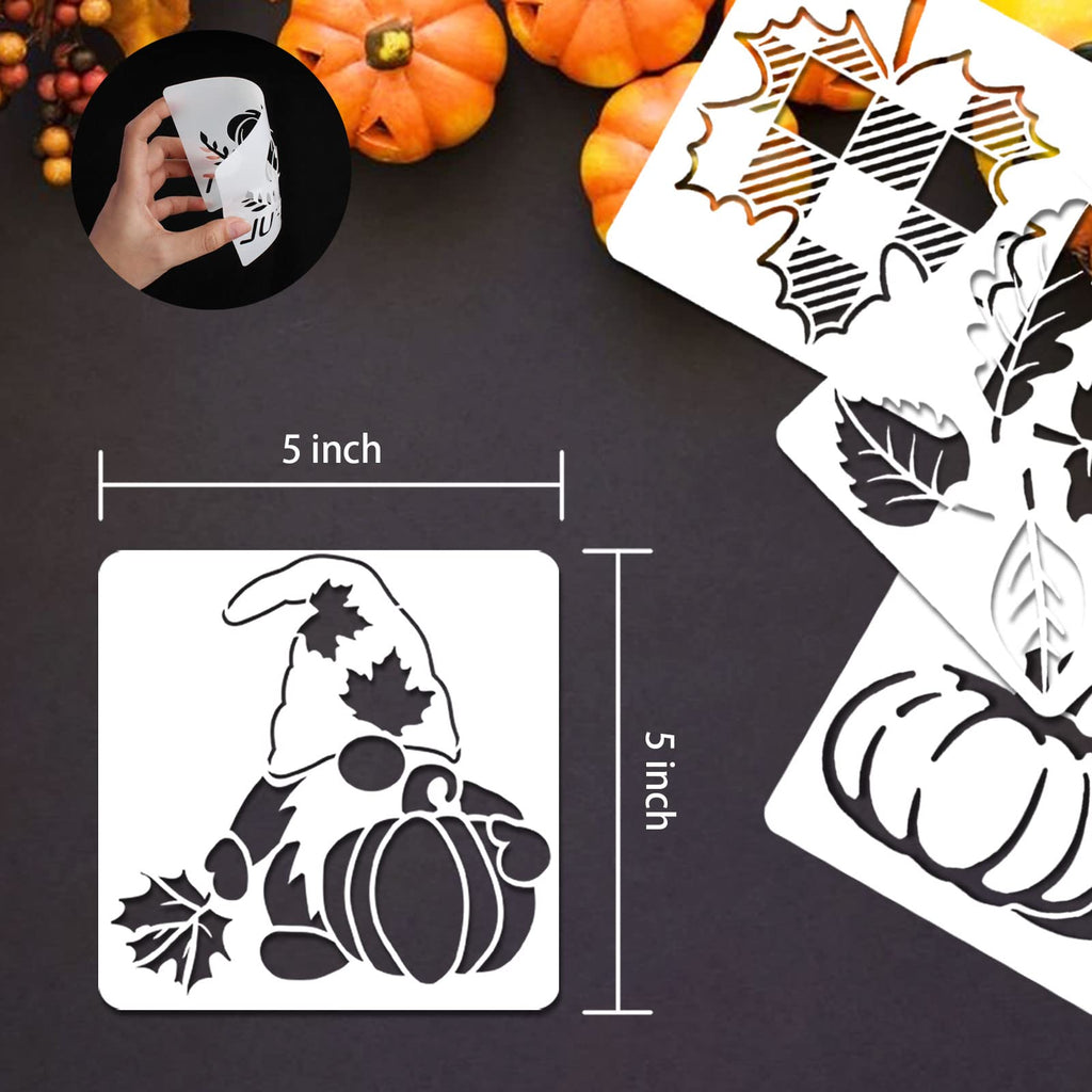 Vloso 16 Pcs Fall Stencils 5x5 Inch Reusable Thanksgiving DIY Crafts
