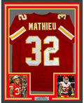 Framed Autographed/Signed Tyrann Mathieu 35x39 Kansas City Red Football Jersey PSA/DNA COA