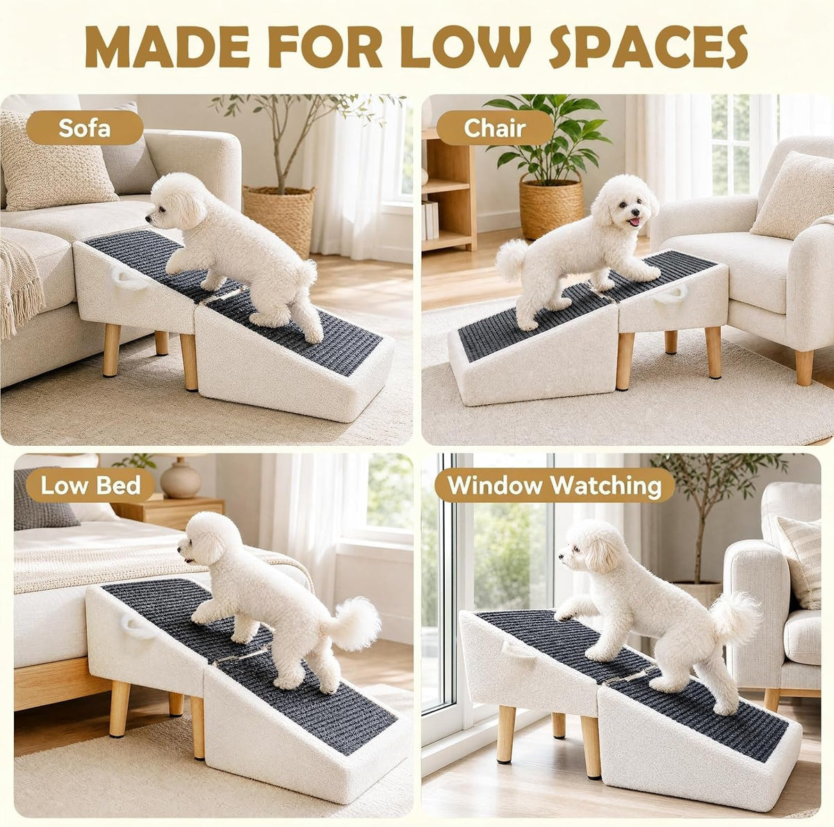 16in Foldable Wooden Dog Ramp Stairs Ottoman for Couch