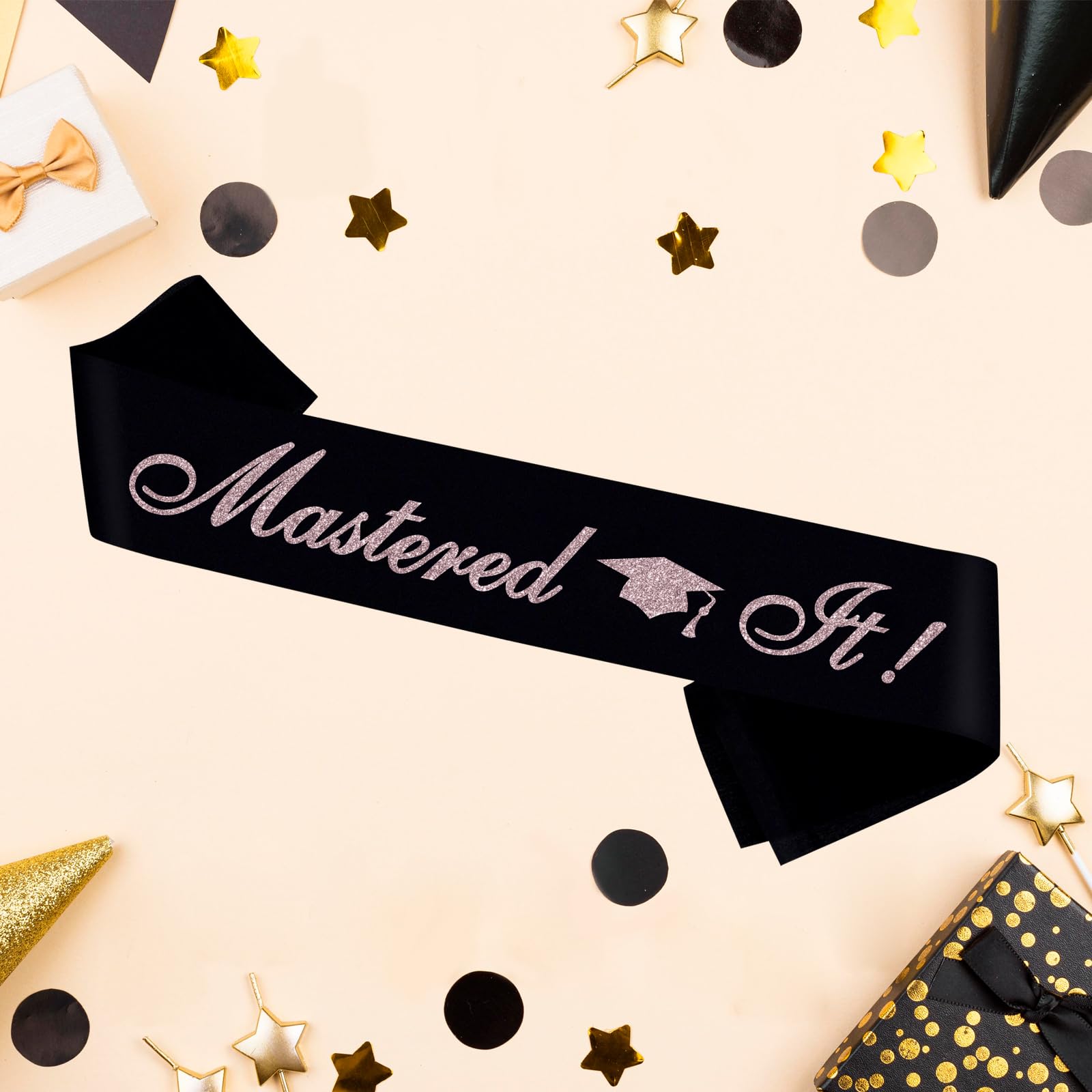 PYQWA Mastered It Graduation Sash Black Satin Rose Gold Foil Class of 2026