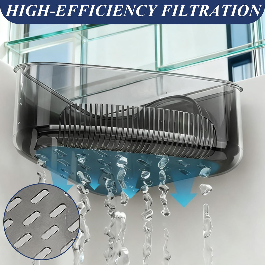 Plman Sink Strainer Basket, Triangle Suction Cup Sink Corner Rack, New Upgraded Corner Sink Strainer with Drainage Hole, Punch-Free Corner Sink Trash Catcher for Kitchen and Bathroom (Black)