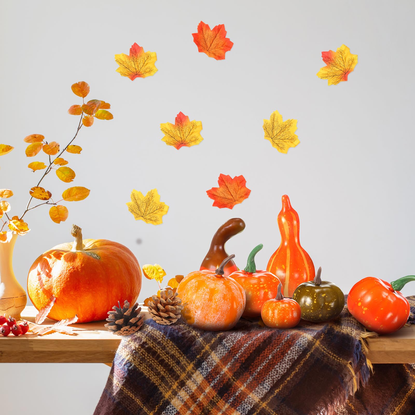 Jutom 148 PCS Fall Artificial Pumpkins Set with Pinecones Acorns Leaves