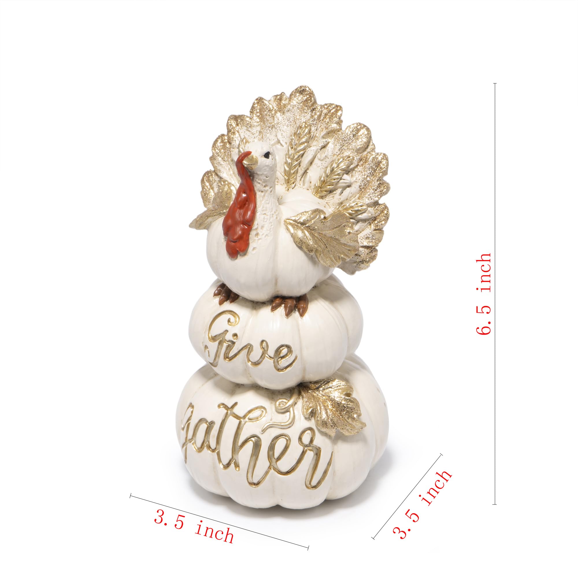 Hodao Thanksgiving Pumpkin Turkey Figurine 3 Stacked Pumpkins White Resin
