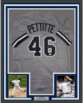 Framed Autographed/Signed Andy Pettitte 35x39 New York Grey Baseball Jersey JSA COA Holo Only