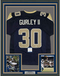 Framed Autographed/Signed Todd Gurley II 35x39 Los Angeles LA Rams Dark Blue Football Jersey Beckett BAS COA