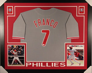 Autographed/Signed Maikel Franco Framed 35x43 Philadelphia Grey Baseball Jersey JSA COA