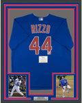 Framed Autographed/Signed Anthony Rizzo 35x39 Chicago Cubs Blue Authentic Nike Baseball Jersey Fanatics COA