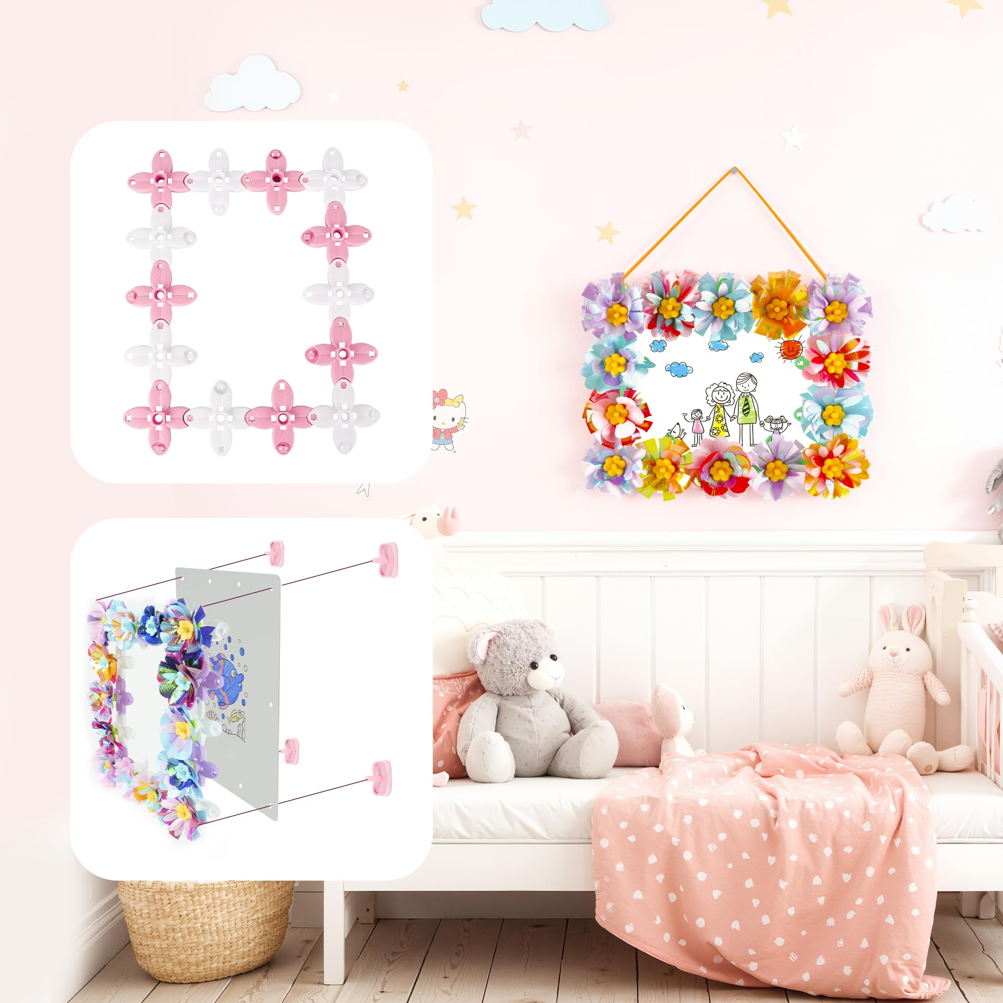 Kingci Fabric Flower Bouquets DIY Kit 117PCS Pink Creative Craft Set