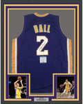 Framed Autographed/Signed Lonzo Ball 35x39 Los Angeles LA Purple Basketball Jersey Beckett BAS COA