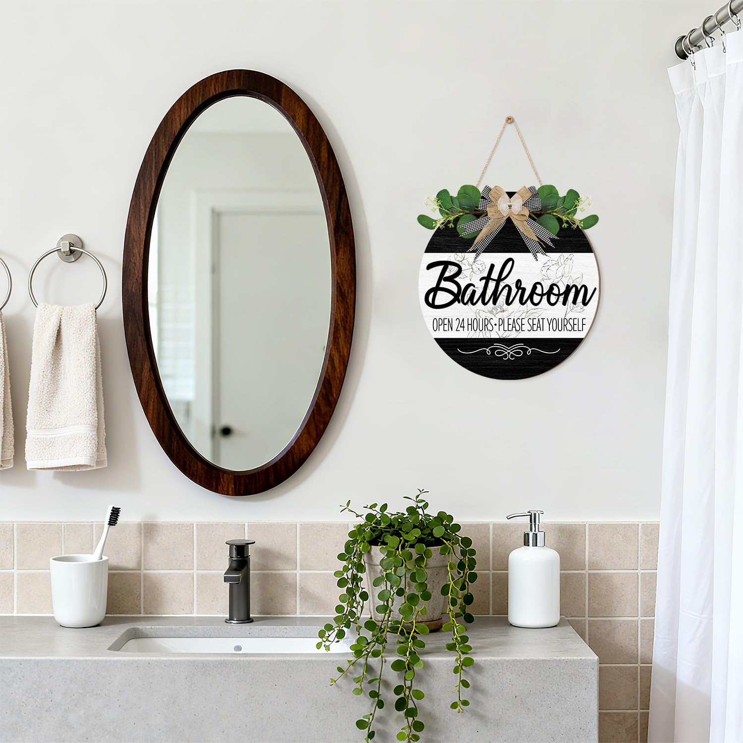 CHDITB Summer Bathroom Wooden Sign Tropical Palm Tree 11.4x11.4 in Portrait