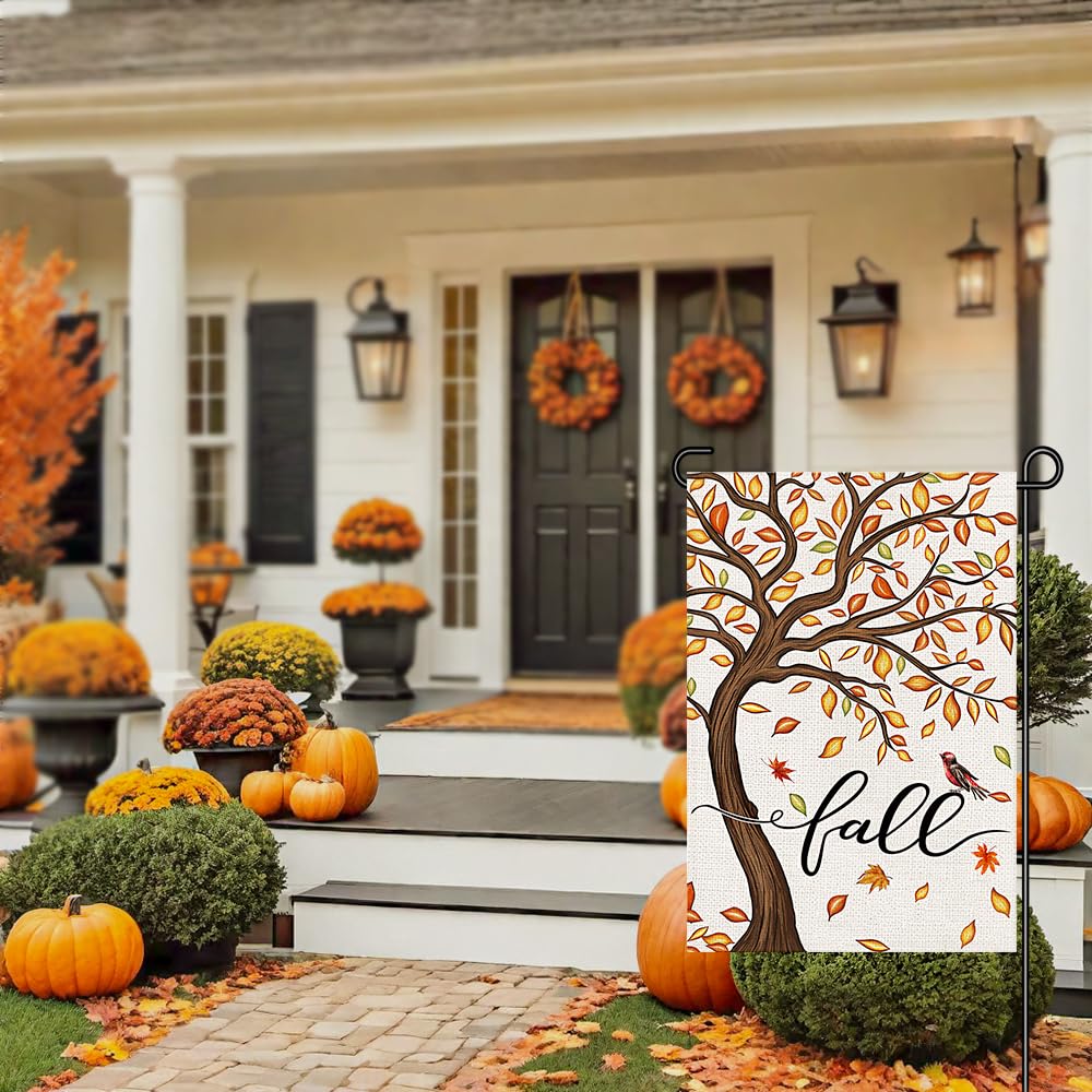 Decorhua Fall Garden Flag Burlap 12x18 Inch Double Sided Thanksgiving Maple Leaf