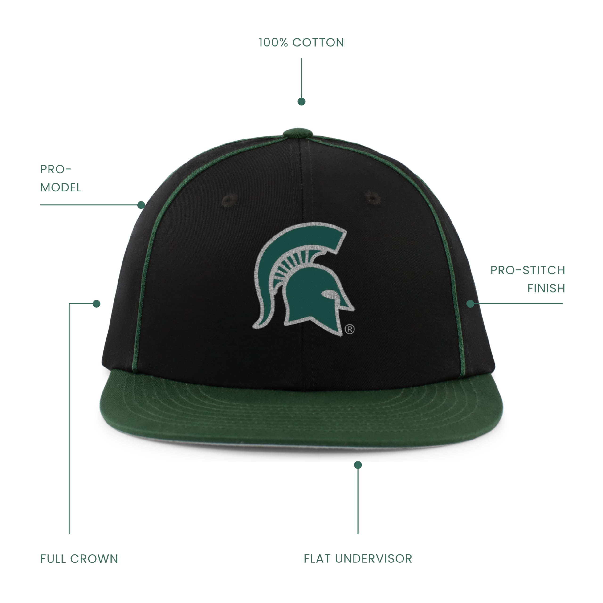 Pacific Headwear NCAA Michigan State Team Flatbill Cap Green OS