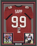 Framed Autographed/Signed Warren Sapp 35x39 Tampa Bay Red Football Jersey JSA COA