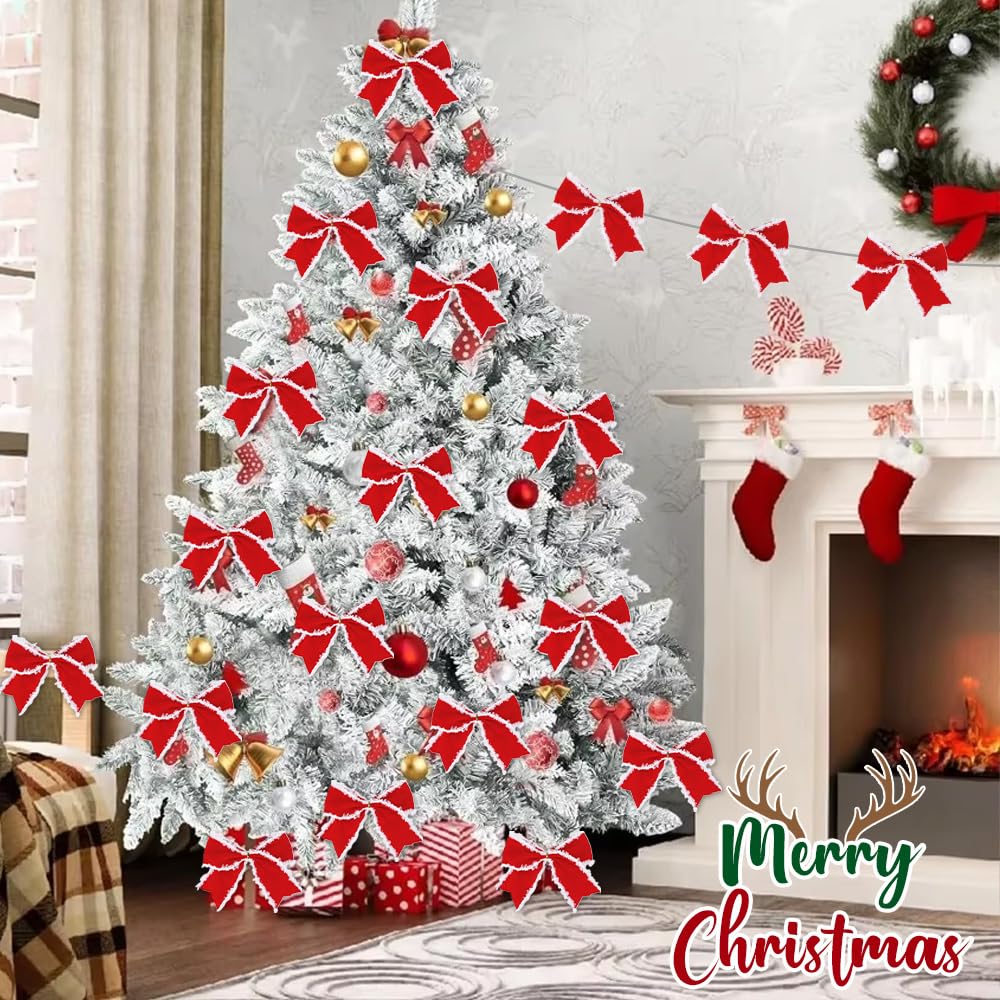 12 PCS Red Christmas Bows, 6 Inch Large Wreaths Bows for Christmas Tree Gift Wrapping Garland Xmas Tree Bow Ribbon Ornaments for Christmas Decoration Holiday Basket Christmas New Year Party Decor