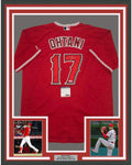 Framed Autographed/Signed Shohei Ohtani 35x39 Los Angeles LA Anaheim Red Baseball Jersey PSA/DNA COA