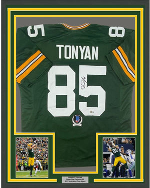 Framed Autographed/Signed Robert Tonyan 35x39 Green Bay Green Football Jersey Beckett BAS COA