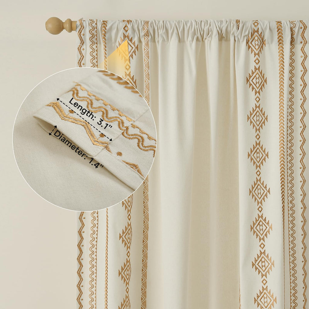 ColorBird Boho Embroidered Gold Brown Curtains 52x63in 2 Panels Set