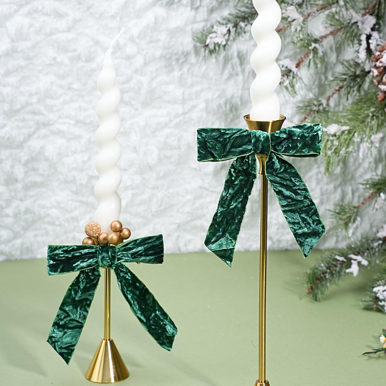 LaRibbons 24 Pcs Green Crinkled Velvet Bows 3.94x3.94in Vintage Style
