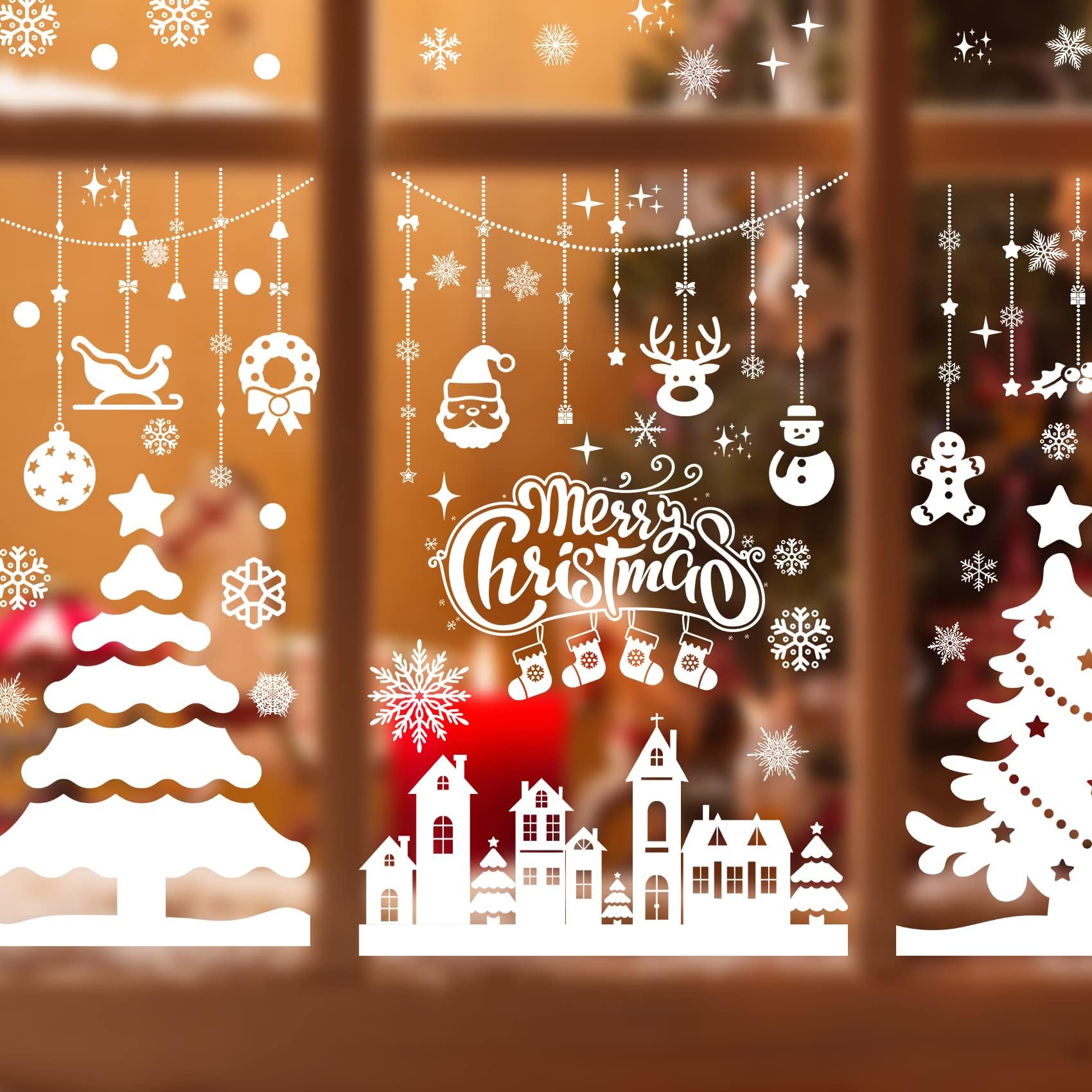 MISS FANTASY Christmas Window Clings 10 Sheets White Snow Scene Decorations