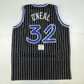Autographed/Signed Shaquille Shaq O'Neal Orlando Black Pinstripe Basketball Jersey Beckett BAS COA
