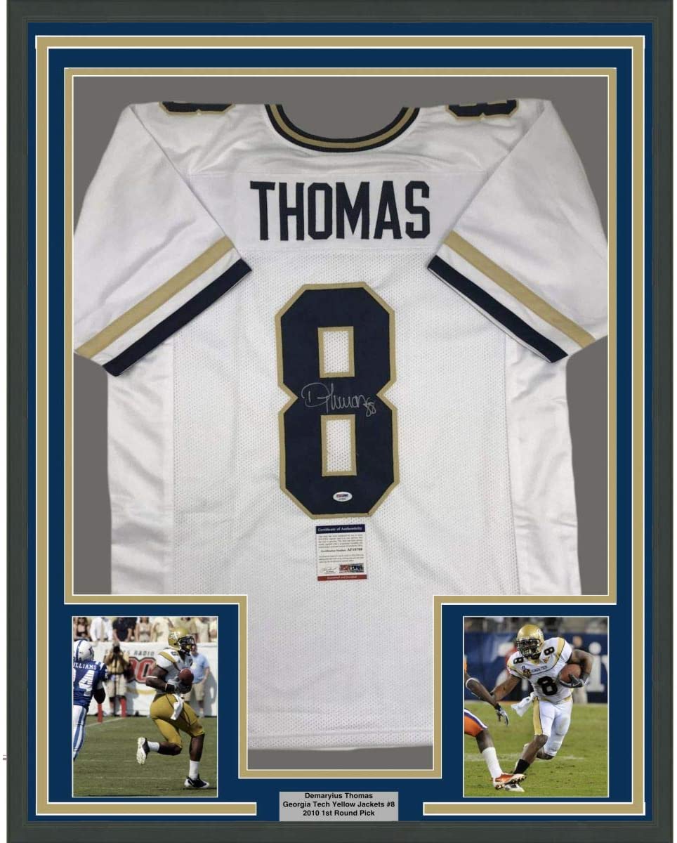 Framed Autographed/Signed Demaryius Thomas 35x39 Georgia Tech White College Football Jersey PSA/DNA COA