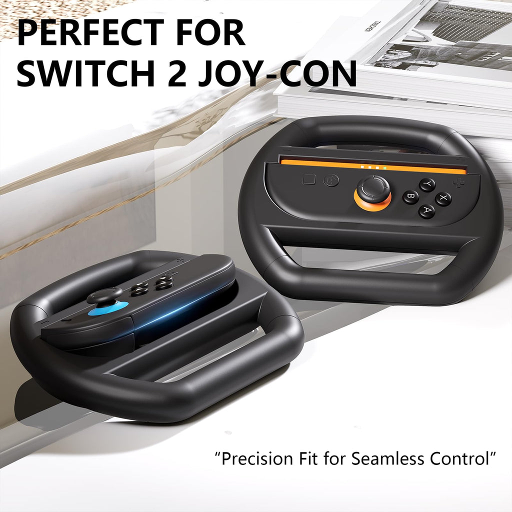 KUNSLUCK 2 Pack Steering Wheels for Nintendo Switch 2 Joy-Con Black