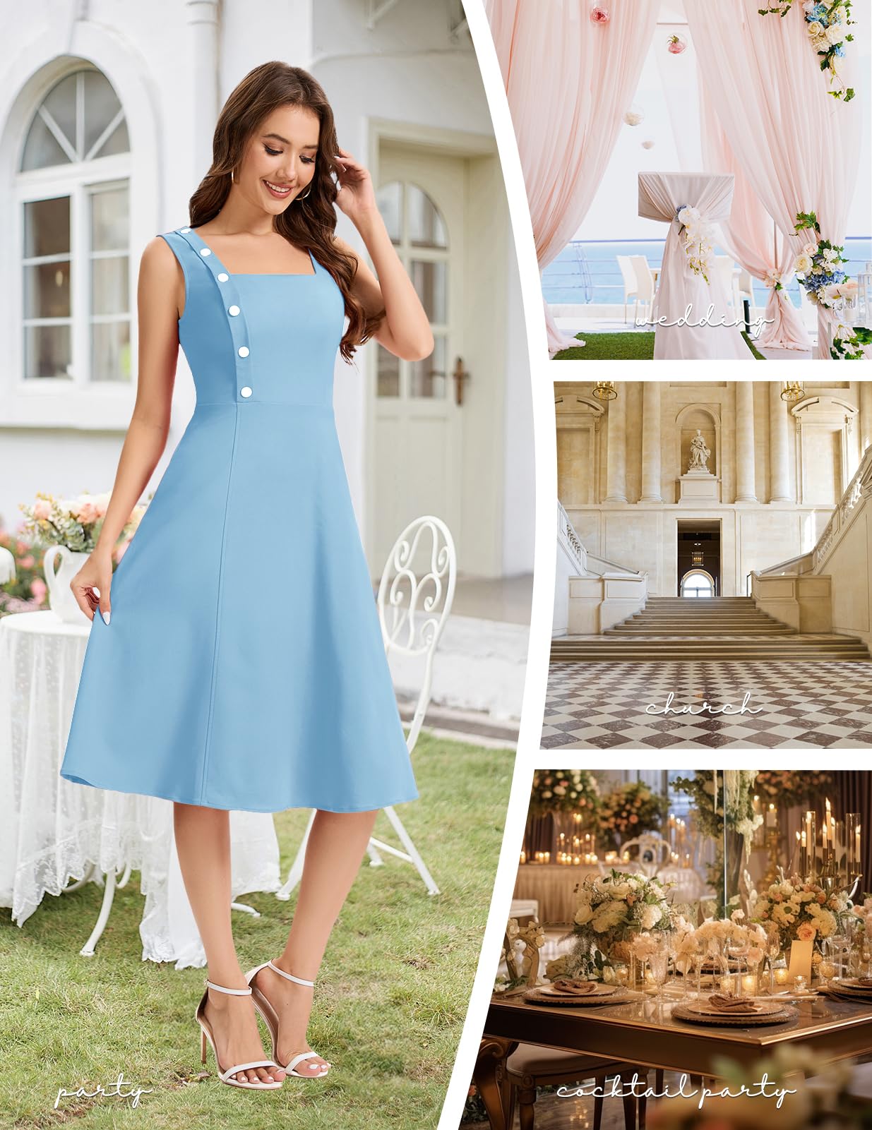Bbonlinedress Womens Vintage Cocktail Dress Sleeveless A-line Midi Blue Size S