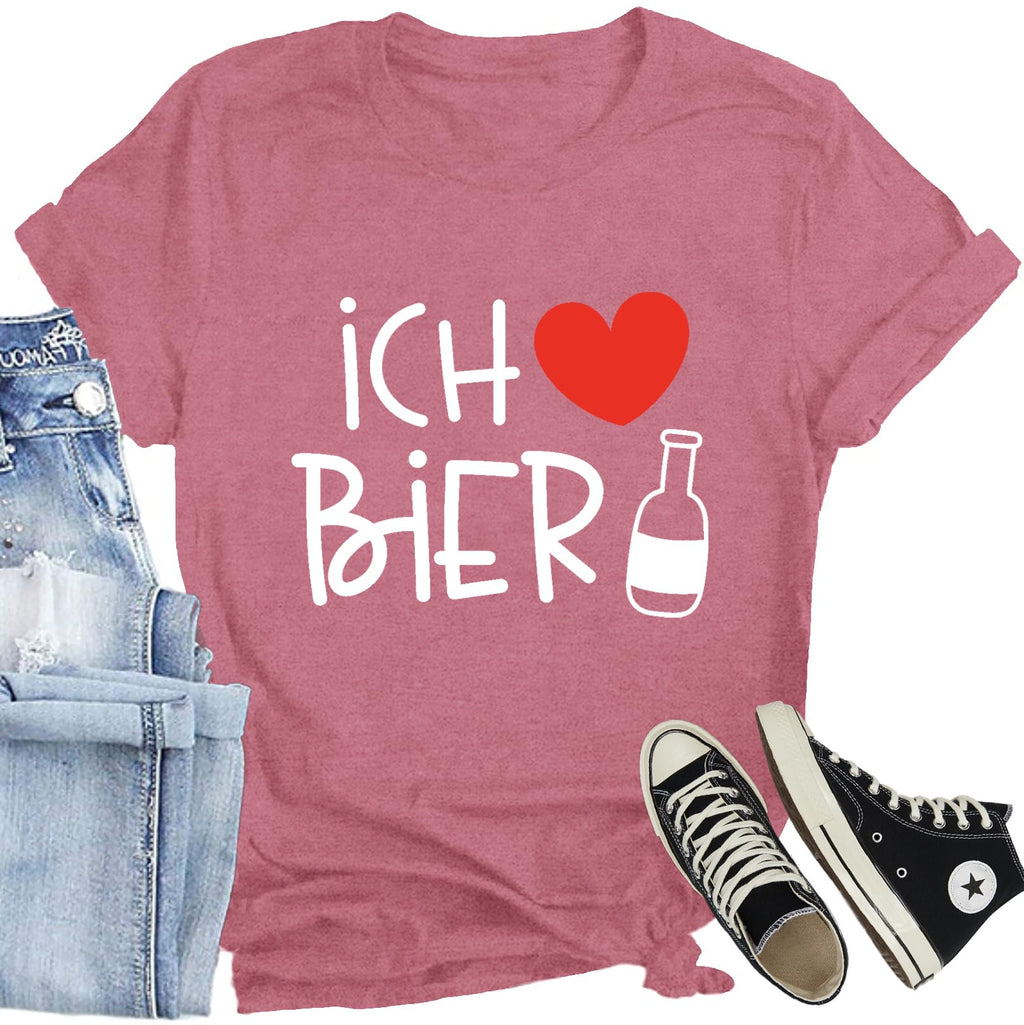 CQF Oktoberfest Women's Ich Liebe Bier T-Shirt Casual German Tee