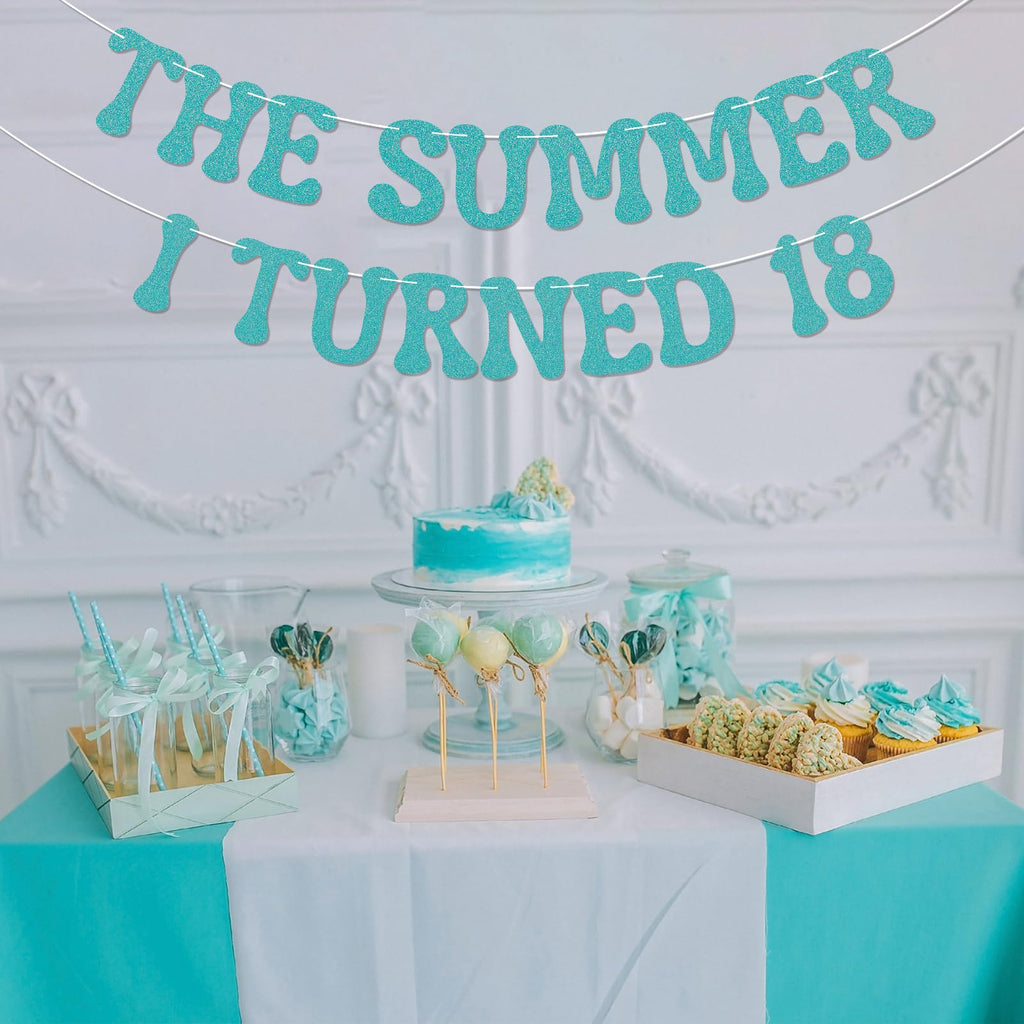 Nesinpa The Summer I Turned 18 Banner Blue Glitter 18th Birthday Party