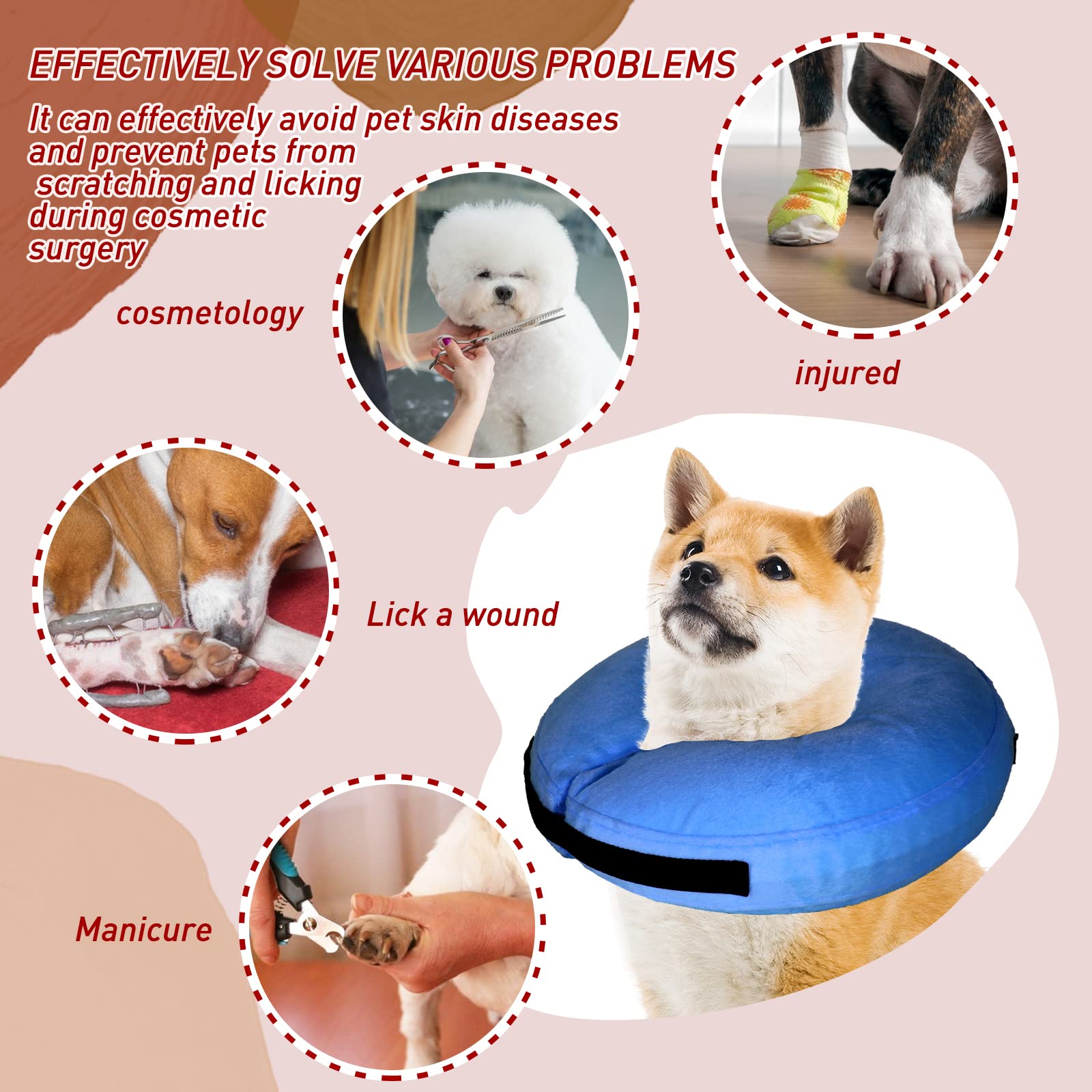 Tonqixope Inflatable Dog Cone Collar Soft Protective Donut Collar Blue XL