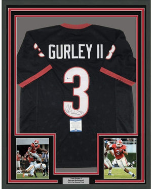 Framed Autographed/Signed Todd Gurley 35x39 Georgia Black College Football Jersey Beckett BAS COA