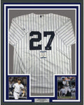 Framed Autographed/Signed Giancarlo Stanton 35x39 New York Pinstripe Baseball Jersey Beckett BAS COA