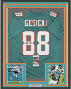 Framed Autographed/Signed Mike Gesicki 35x39 Miami Teal Football Jersey JSA COA