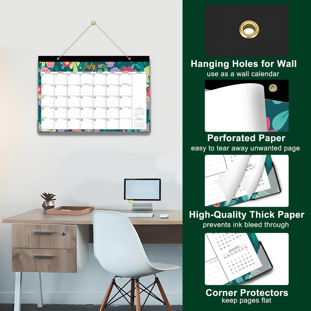 Lbylyhxc 2026-2027 18-Month Desk Calendar 17x12 Flowers Jan 2026-Jun 2027