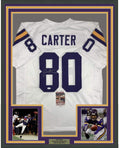 Framed Autographed/Signed Cris Carter 35x39 Minnesota White Football Jersey JSA COA