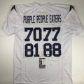 Autographed/Signed Purple People Eaters Minnesota White Football Jersey JSA COA