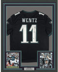 Framed Autographed/Signed Carson Wentz 35x39 Philadelphia Eagles Black Nike Dri Fit Football Jersey Fanatics COA