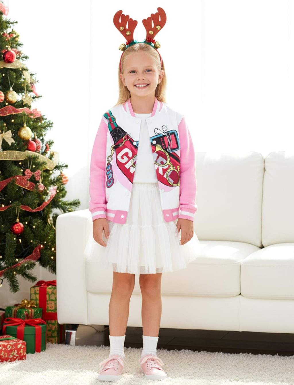 PATPAT Girls Varsity Baseball Jacket Pink Lightweight Bomber Coat Size 9-10
