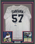 Framed Autographed/Signed Johan Santana 35x39 Minnesota Pinstripe Baseball Jersey Beckett BAS COA