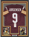 Framed Autographed/Signed Sonny Jurgensen HOF 83 35x39 Washington Burgundy Football Jersey JSA COA
