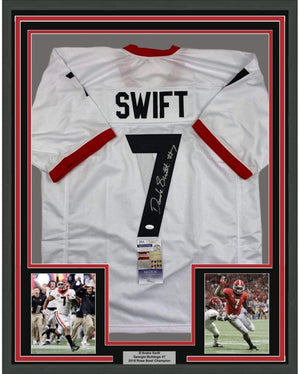 Framed Autographed/Signed D'Andre Swift 35x39 Georgia White College Football Jersey JSA COA