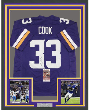 Framed Autographed/Signed Dalvin Cook 35x39 Minnesota Purple Football Jersey JSA COA