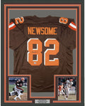 Framed Autographed/Signed Ozzie Newsome 35x39 Cleveland Football Brown Jersey Beckett BAS COA Holo