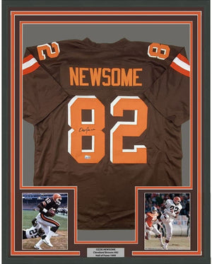 Framed Autographed/Signed Ozzie Newsome 35x39 Cleveland Football Brown Jersey Beckett BAS COA Holo
