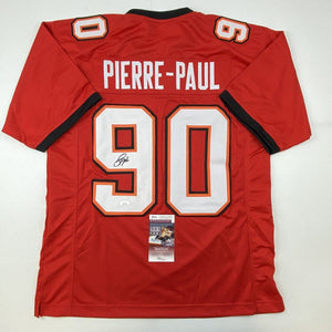 Autographed/Signed Jason Pierre-Paul Tampa Bay Red Football Jersey JSA COA